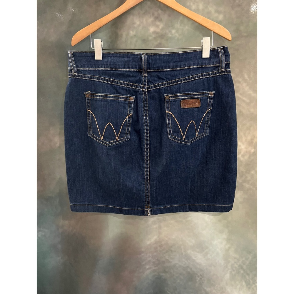 Wrangler Womens Dark Wash Denim Mini Skirt Blue Stretch Size 11
